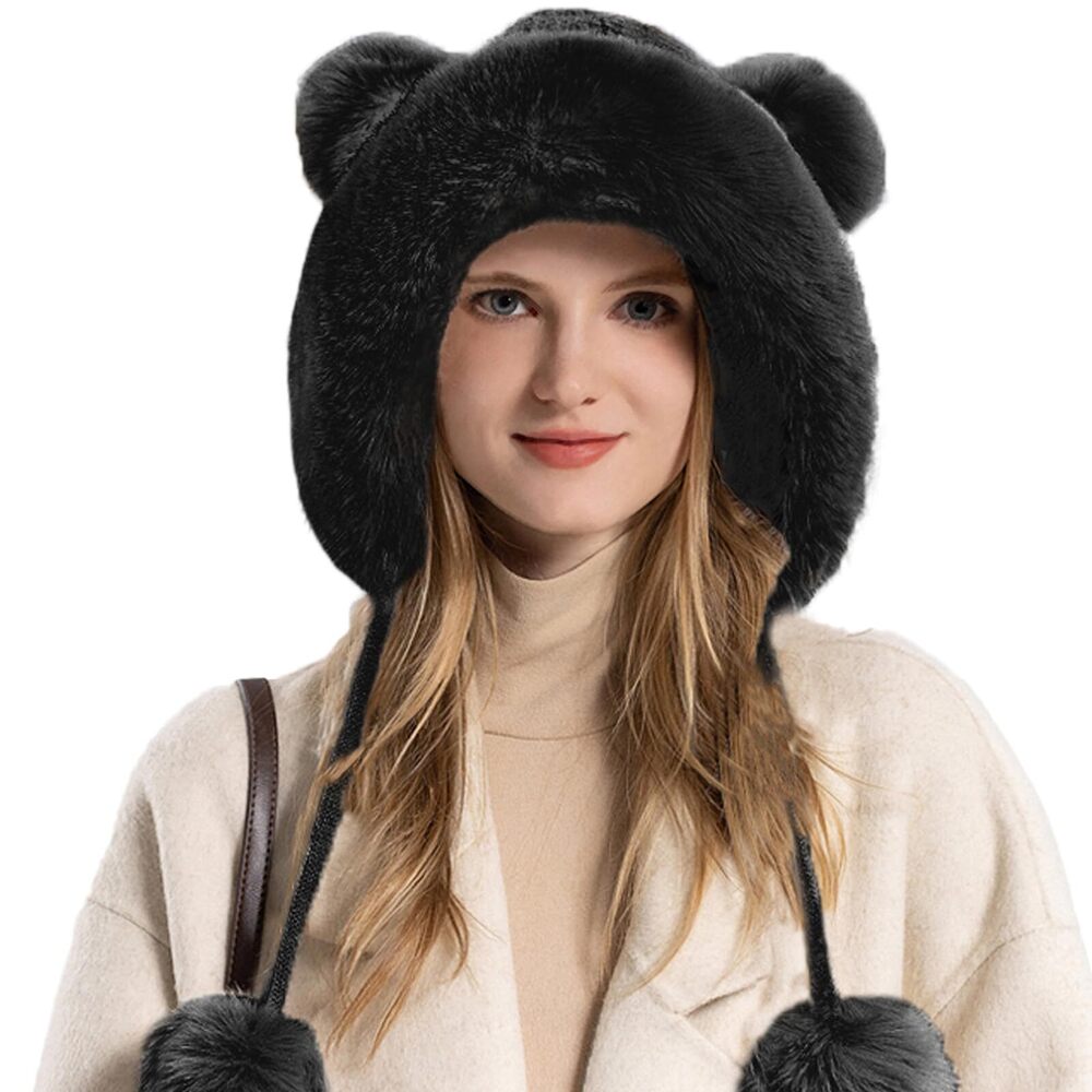 7032 Winter Knitted Beanie with Pompom Fluffy Fur Hat Fuzzy Skull Cap Warm